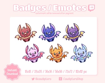 6 insignias de Twitch/Emotes - Murciélagos - Halloween - Discord - Kawaii - Cute - Stream - Vampire - Fall - Bat