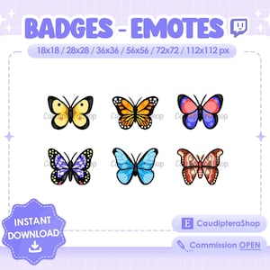 6 x Butterflies Twitch Badges / Emotes - Discord - Butterfly - Stream - Streamer