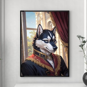 Aristocrat Husky Print, Poster Print, Home Decor, AI Art, *Unframed Print*, Funny Art, Distinguished Handsome Canine, Doggo