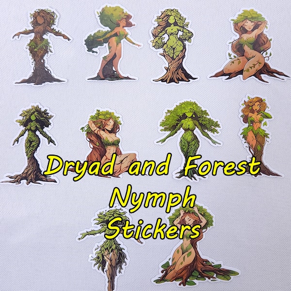 Laminated Dryad & Forest Nymph Stickers, Druidic Creatures, Laptop Stickers, Tabletop Game Sticker, RPG, Home Wall Art, Fantasy Stickers