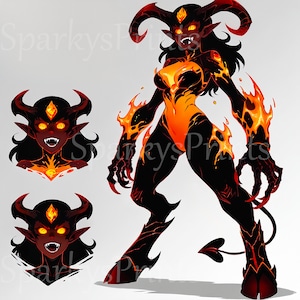 BEGRÄNSAD x5, Adoptera en karaktär: Magma Demoness 3-bladspaket Vol. 3, Lava Demon OC, Succubus, Referensblad, Adopterbar, Digital nedladdning