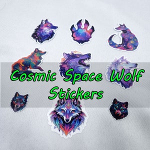 Cosmic Space Wolf-stickers, gelamineerd en glanzend, selecteer je stickers, laptopstickers, scifi-sticker, hemelse beelden, kunst aan de muur thuis