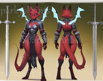 EXCLUSIVO x1, Adopta un personaje: Furry Demon Fox Girl, Foto de perfil, OC, Hoja de referencia, Adoptable, Descarga digital, Fursona