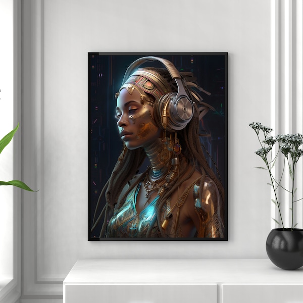 Audiophile Art Print, Girl with Headphones, Wall Art, Decoration, High Quality Print, Home Decor, Vivid Color, Vibrant, AI Generated Art