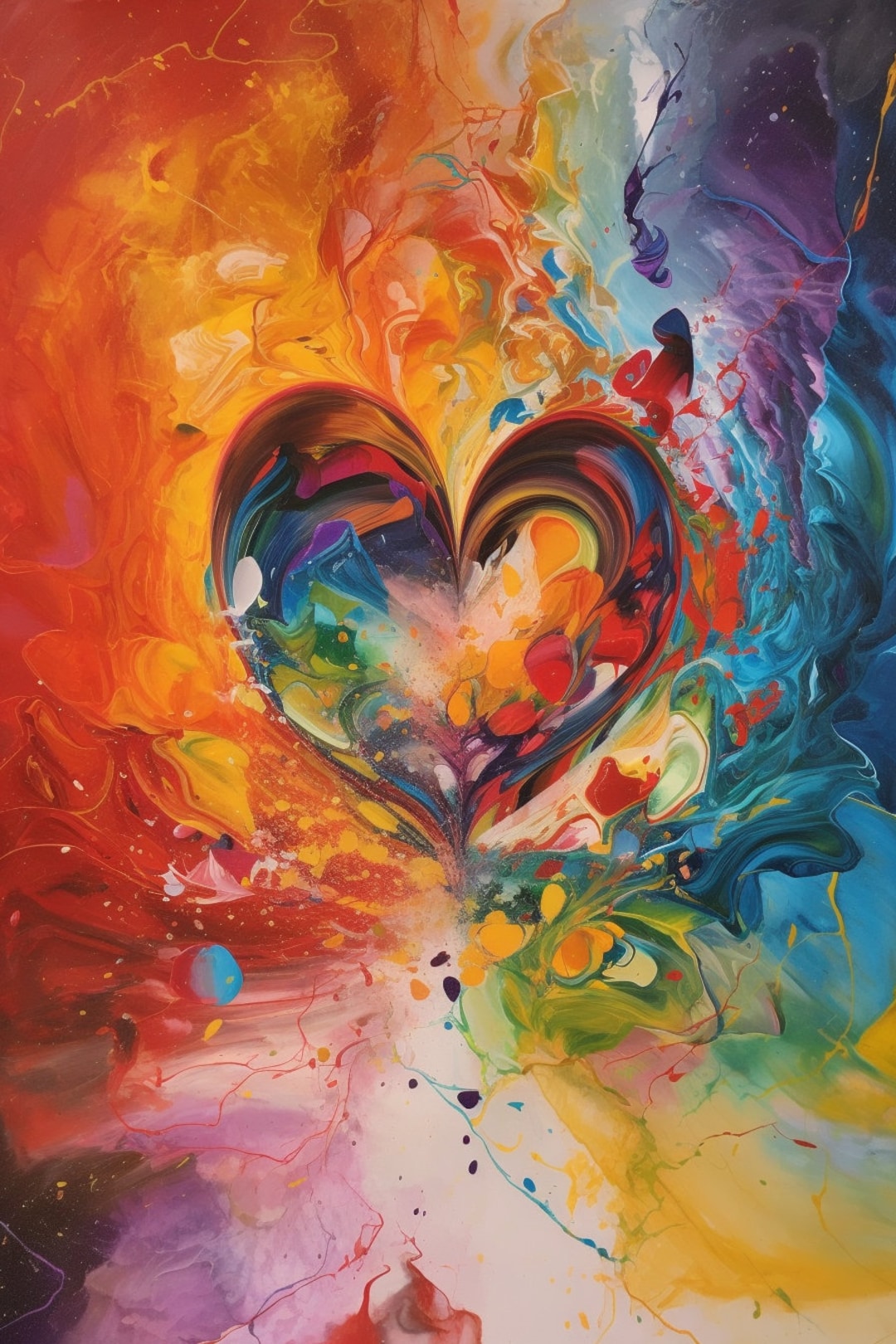 Psychedelic Heart Art Print, Wall Art, AI Art Print, Pink Portrait