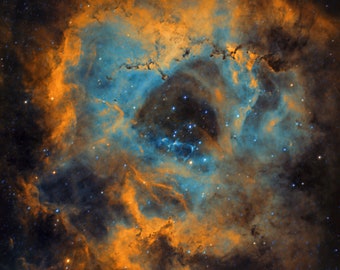 Space Print, Astrophotography Print, Original Wall Art Rosette Nebula, Hubble Palette, Amateur Astrophotography