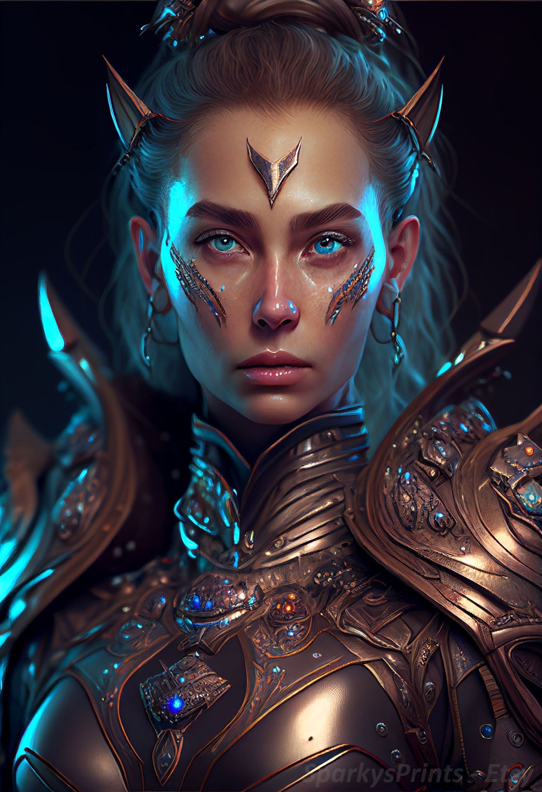 Wall Art, AI Art Print, Ai Art Woman in Armor Portrait Print Fantasy ...