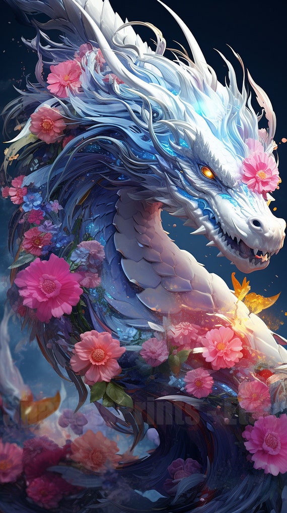 Christmas Gift Ai Generated Art Flower Dragon Digital DOWNLOAD