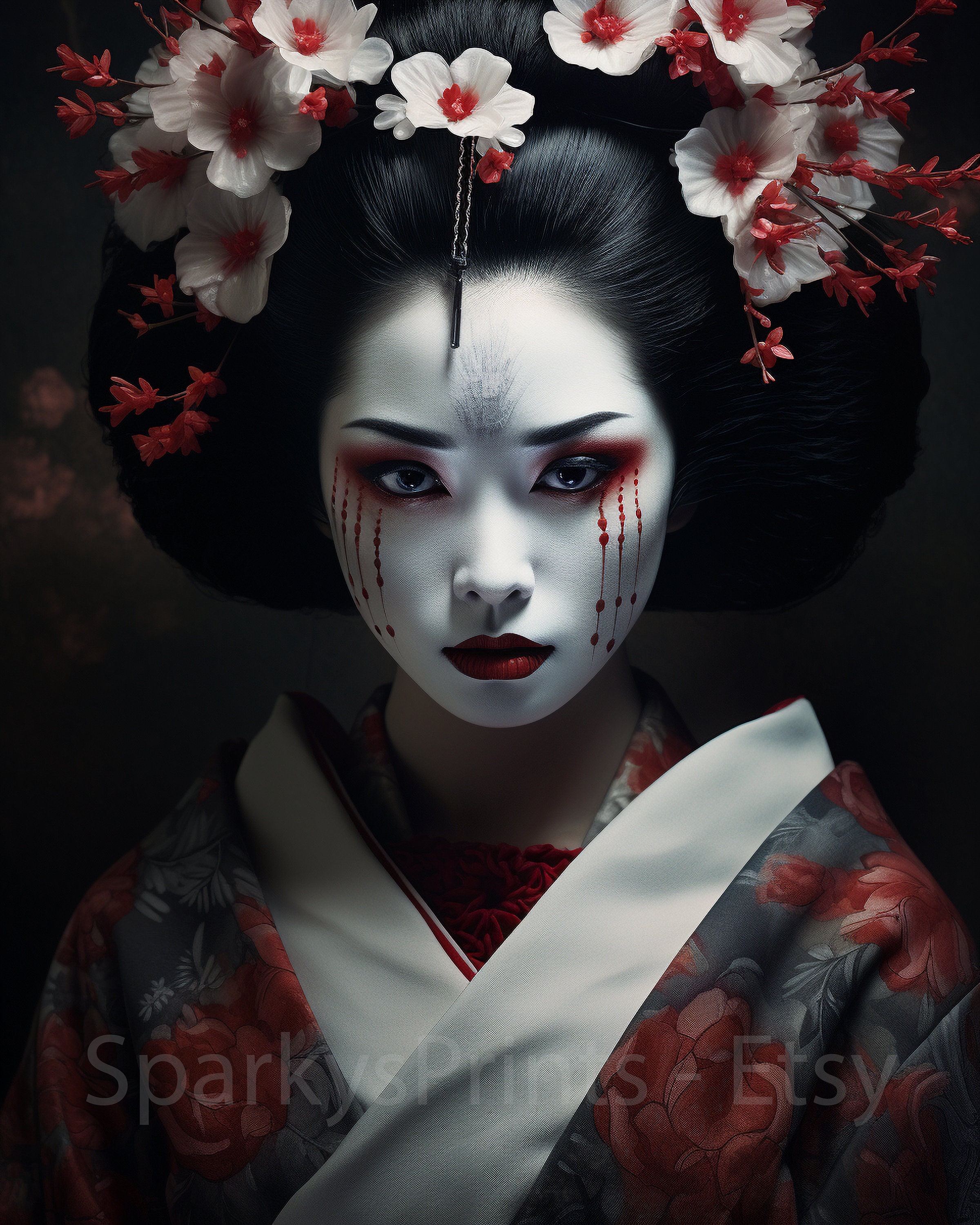 Ai Generated Art Digital Products Flower Headdress Geisha