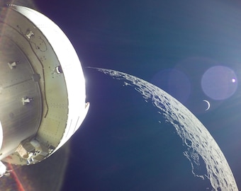 Artemis 1 Orion Moon Flyby Photo Print - Crescent Earth in Background - NASA - space -  - home decor - Moon Mission, Wall Art, Home decor