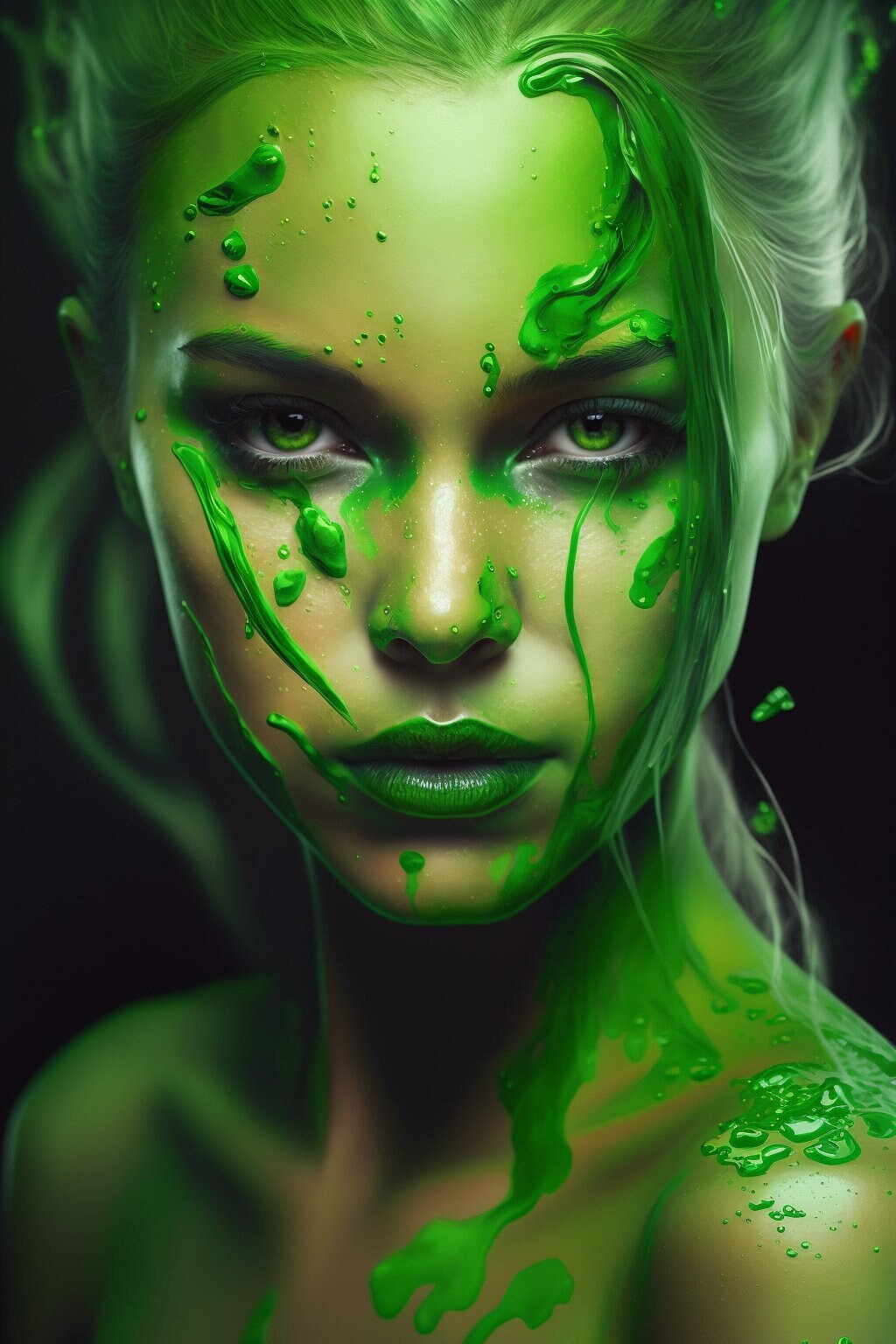 Premium AI Image  A woman with an orange face paint and a green