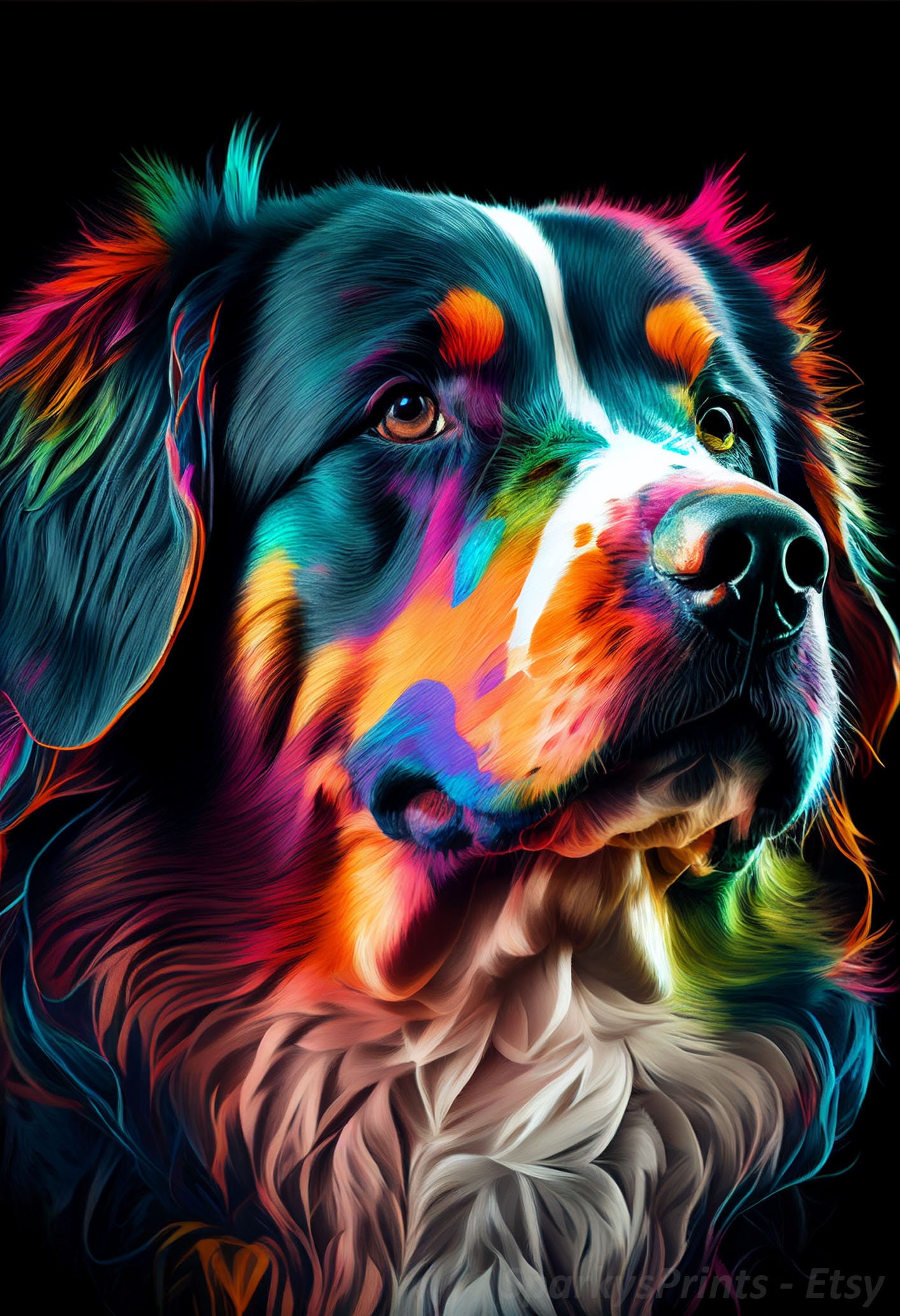 AI Art, AI Generated Art, Colorful Rainbow Dog Print, Bernese Mountain Dog  , Home Decor, AI, Multicolored, Magical, Cute, Smokey -  Canada