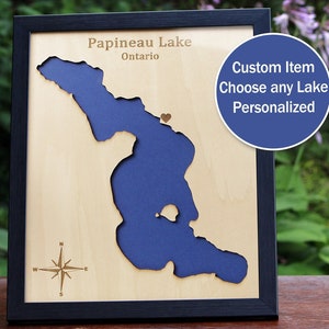 Carte de lac en bois personnalisée encadrée, cadeau d'art mural, décoration de maison personnalisée