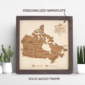 Wooden Travel Map of Canada, Personalized 3D Travel Map, Cork Map Wall Art, Push Pin Map, Pin Board Map Anniversary Gift, Cottage Decor