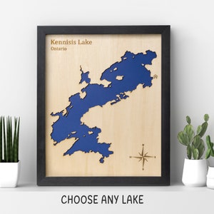 Carte de lac personnalisée en cadeau Décoration maison au bord du lac Cadeau chalet Art 3D du lac Décoration de chalet Carte de lac en bois personnalisée minimaliste