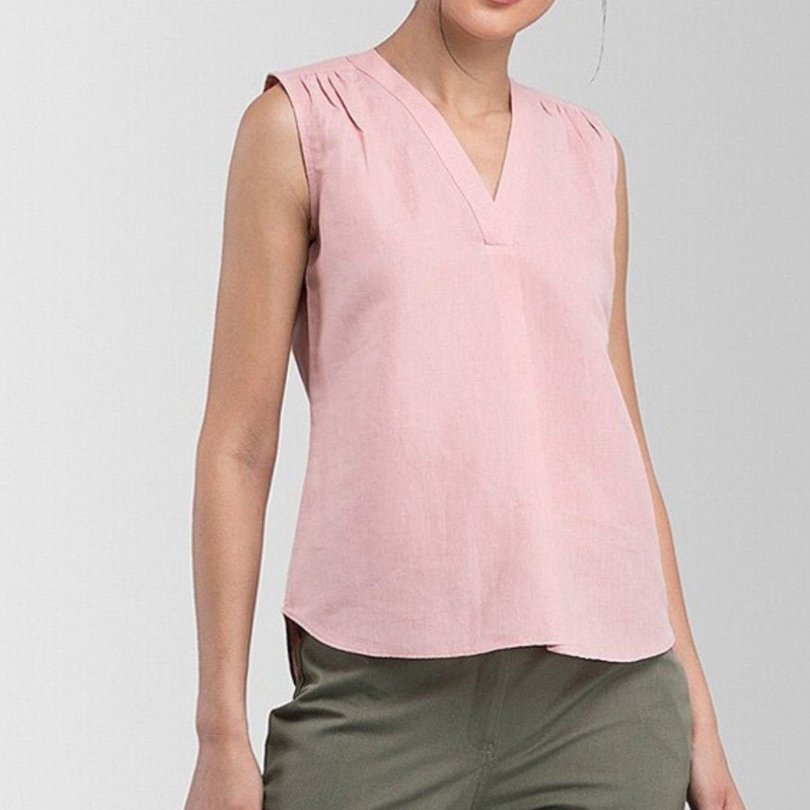 Casual Linen Sleeveless Top Pink Top Linen Blouse Summer Etsy