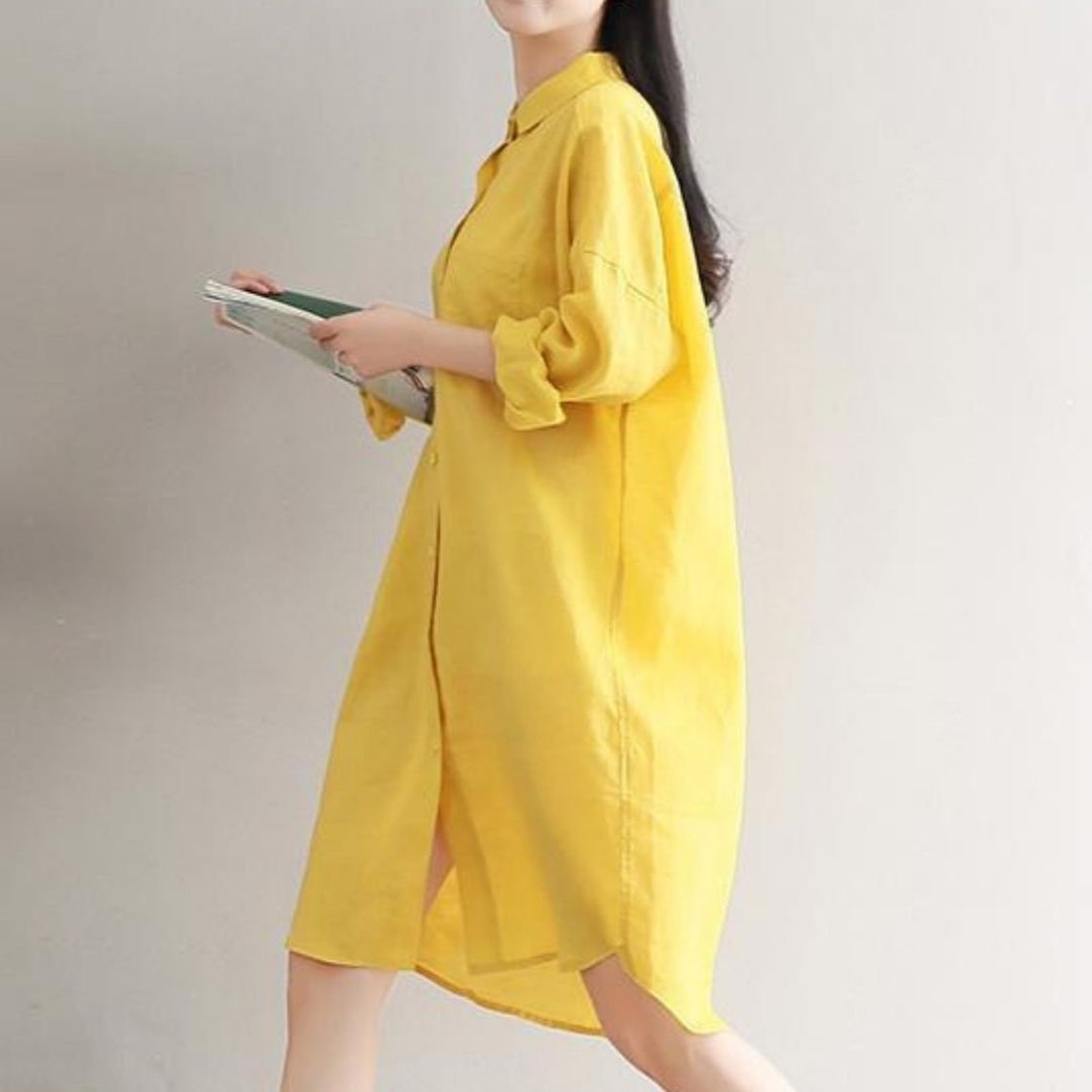 Casual Linen Shirt Dress Yellow Dress Resort dress Summer | Etsy