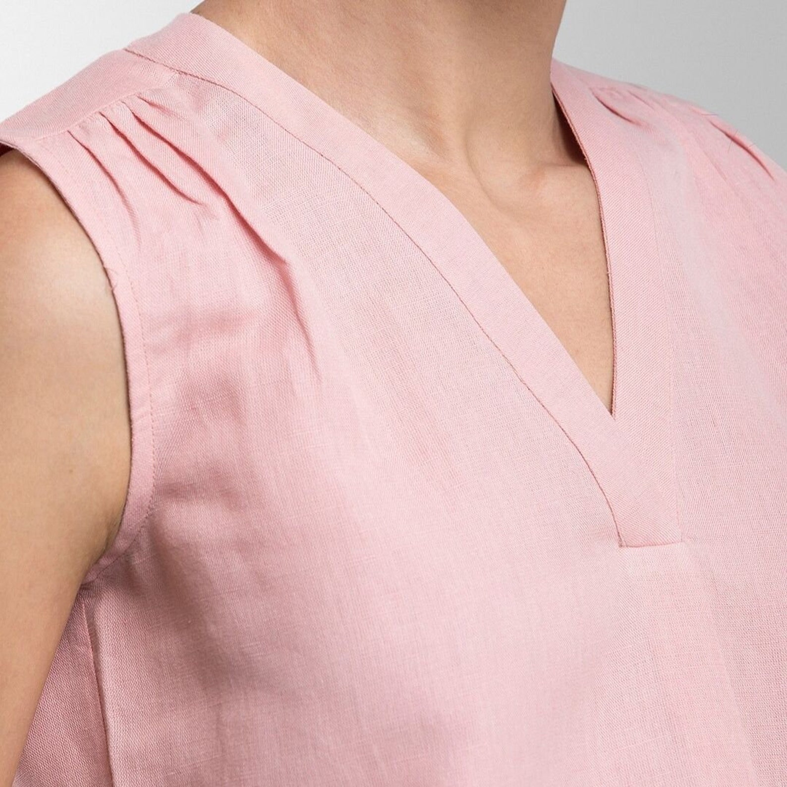 Casual Linen Sleeveless Top Pink Top Linen Blouse Summer Etsy
