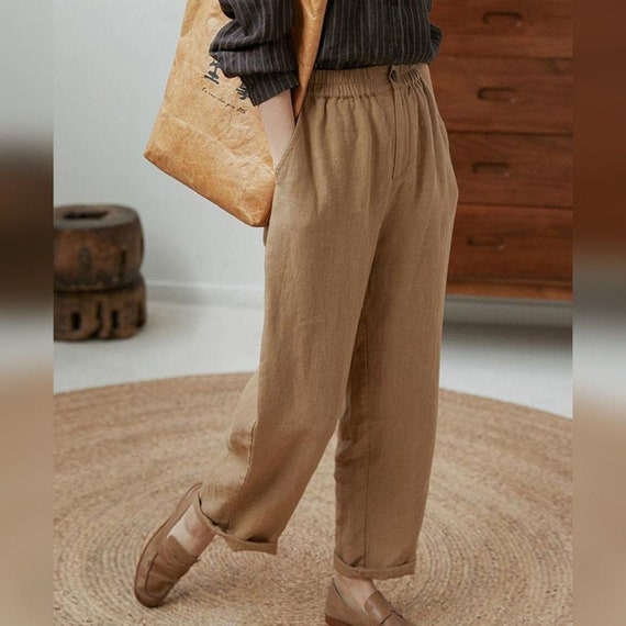 Casual Linen Pants Khaki Linen Pants Linen Pants Loose Etsy