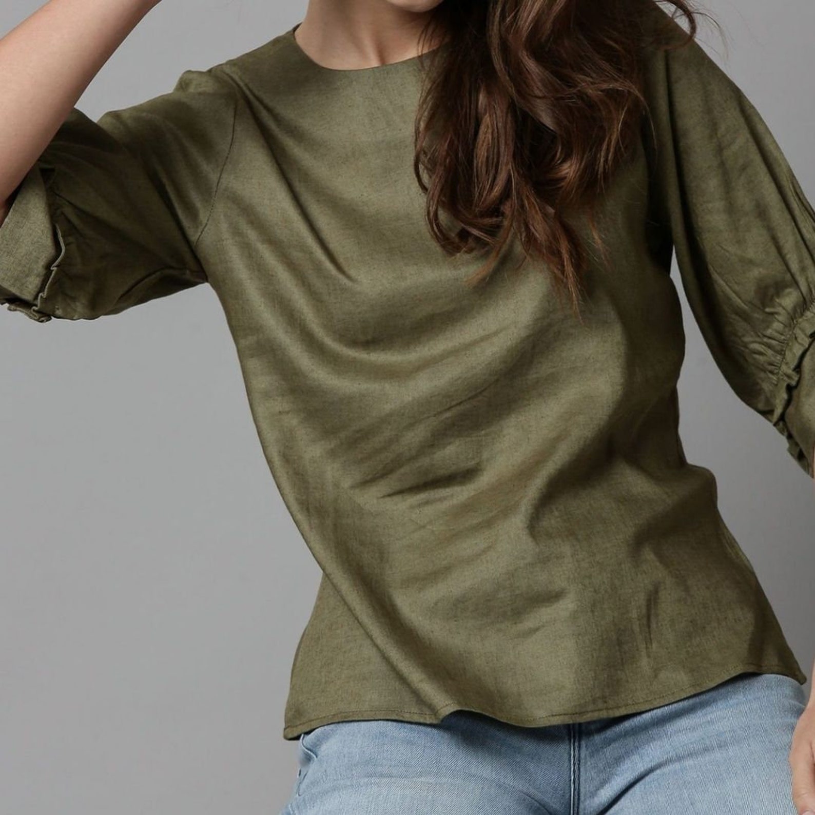 Casual Linen Top Green Top Linen Blouse Summer Top Linen Etsy