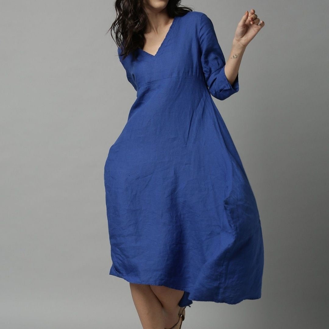 Casual Linen Dress Blue Dress Resort dress Summer party | Etsy