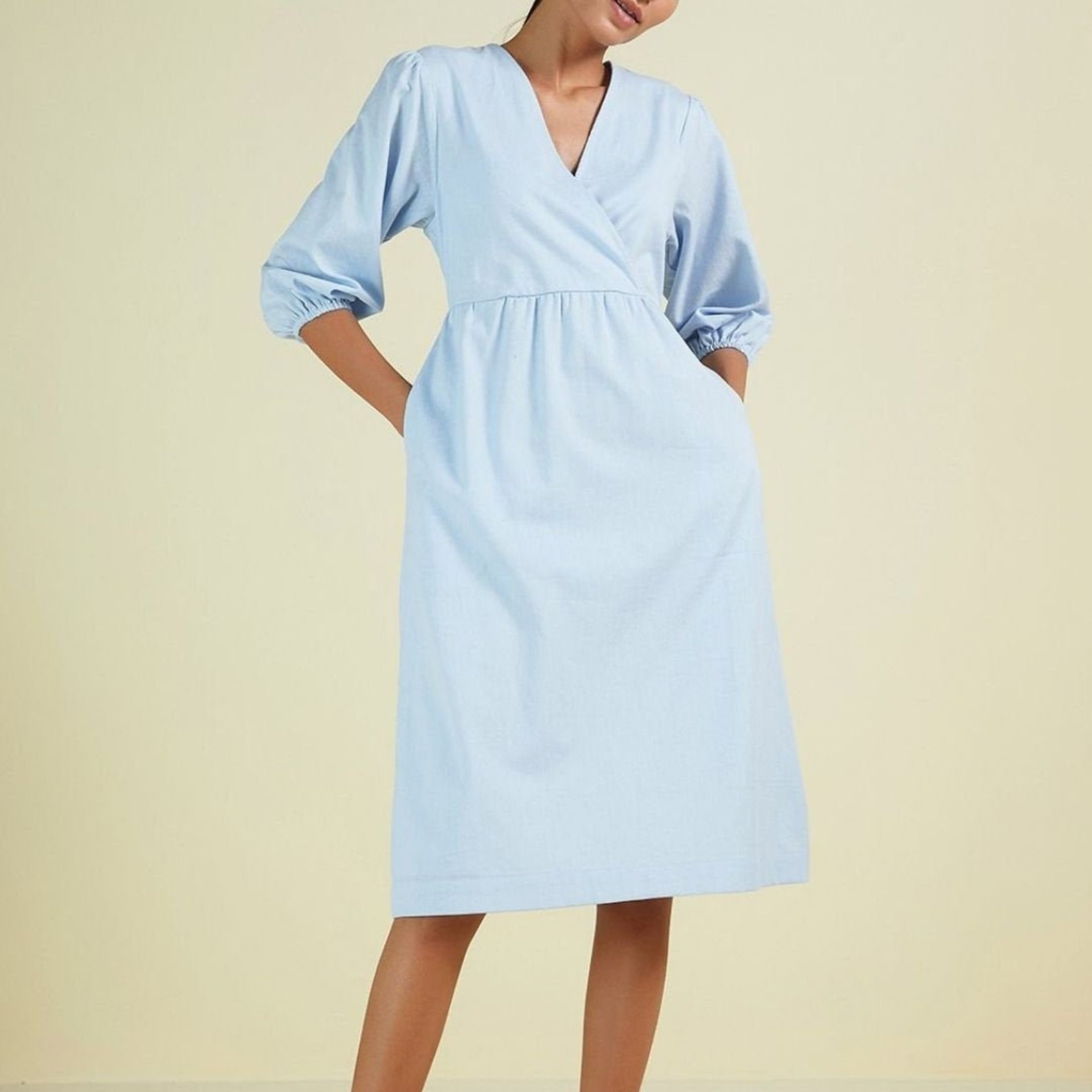 Linen Wrap Dress Pastel Blue Linen Dress Summer Party Dress | Etsy