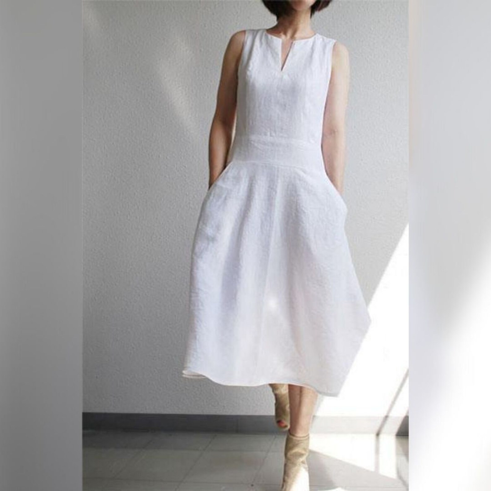 Casual Linen Dress White Linen Dress Resort Dresssummer Etsy