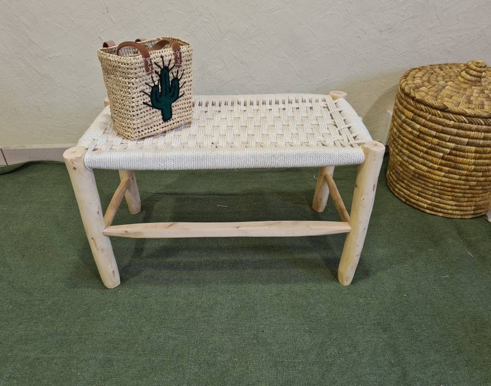 Banc en Bois et Corde Coton Crème L70cm