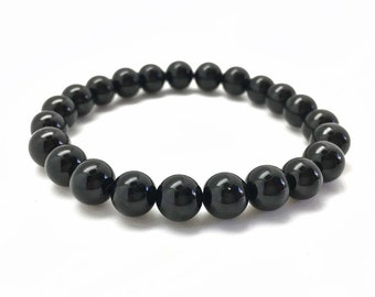 8mm Handmade Black Tourmaline Bracelets, Natural Gemstone Stretchy Round Beaded Bracelet, Bead bracelet