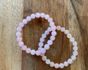 8mm Handmade Rose Quartz Bracelets, Natural Gemstone Stretchy Round Beaded Bracelet, Bead bracelet, Valentine’s Day Gifts