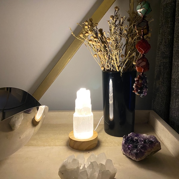 Selenite Healing Led Lamp, Selenite Wand Lamp, Natural Crystal Healing Gemstone Decor Lamp, Selenite Tower, Selenite Mountain