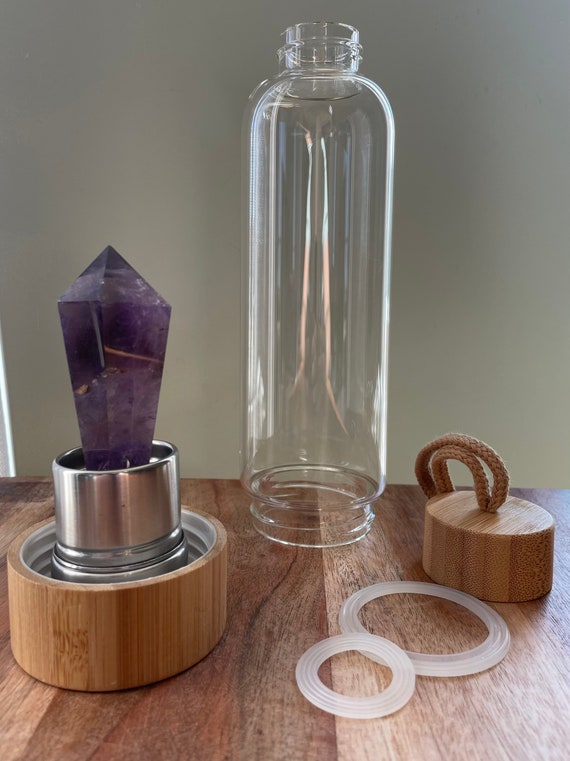 Bamboo or Steel Crystal Water Bottle Crystal Healing Water Etsy