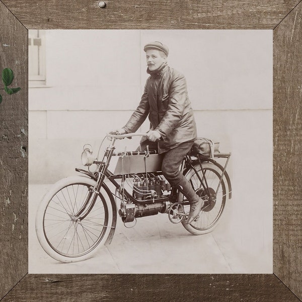 Vintage motorcycle print, 1900's, mancave, multiple size options, square and vertical options