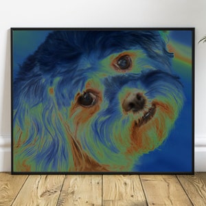 Blue Dog, abstract, wall art, printable, fun dog, dog, digital download, dog picture, blue and yellow, yellow, animal picture. blue animal