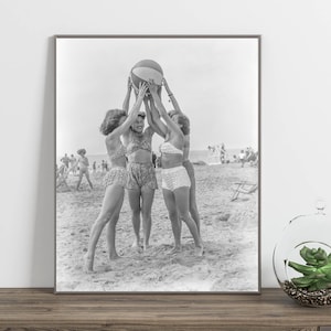 Females on the beach, 1900&#39;s, DIGITAL DOWNLOAD, swimsuit fashion, black and white beach photo