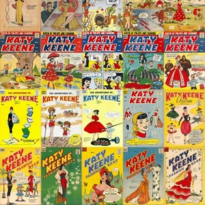 Komiksy z lat 50. - książki o modzie Katie Keene, wszystkie nowe opowiadania, komiksy i roczniki. 59 wydań