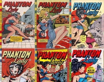 Leading Ladies Comics - Phantom Lady. 9 Ausgaben, Über 350 Seiten, 1950er Vintage Comics, pdfs geeignet für PC, Telefone, Tablets