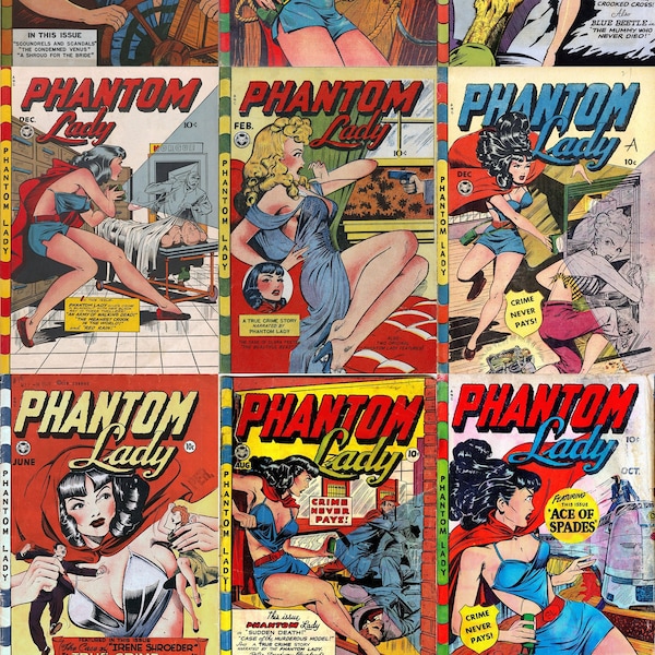 Leading Ladies comics - Phantom Lady. 9 issues, Over 350 pages, 1950s vintage comics, pdfs suitable for pc, phones, tablets