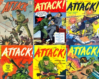 vintage war comics - Attack comics collection. 9 issues, Over 300 pages, 1950s vintage army comics, pdfs suitable for pc, phones, tablets