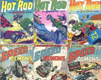 Vintage Racing comics - Hot Rod and Speedway and Speed Demons. 9 issues, Over 300 pages, 1950s comics, pdfs suitable for pc, phones, tablets