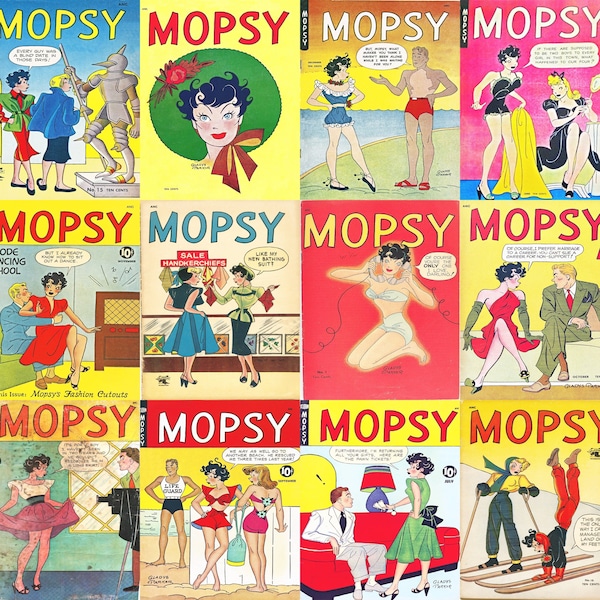 vintage teens comics - Mopsy collection. 16 issues, Over 400 pages, 1950s children's vintage comics, pdfs suitable for pc, phones, tablets