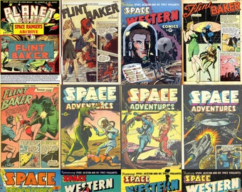 Vintage sciencefictionstrips - Space Adventures, Space Western & Space Rangers-archieven. 9 nummers, meer dan 500 pagina's, scifi-strips uit de jaren 50, pdf's