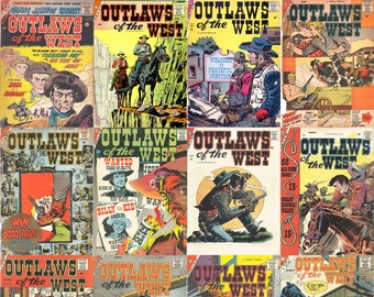 Bandes dessinées vintage du Far West - Outlaws Of The West. 12 numéros, + de 450 pages, bandes dessinées western vintage des années 50, fichiers pdf adaptés pour PC, téléphones, tablettes