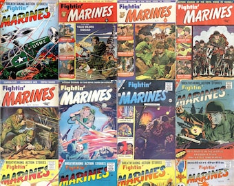 Vintage Kriegscomics - Fightin Marines. 12 Ausgaben, Über 450 Seiten, 1950er Vintage Armee Comics, pdfs geeignet für PC, Handys, Tablets