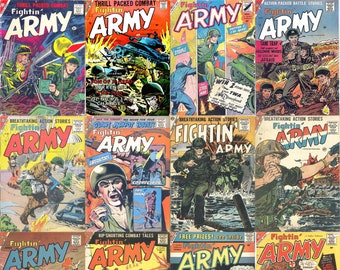 Vintage Krieg Comics - Fightin Army. 12 Ausgaben, Über 400 Seiten, 1950er Jahre Vintage Armee Comics, pdfs geeignet für PC, Handys, Tablets
