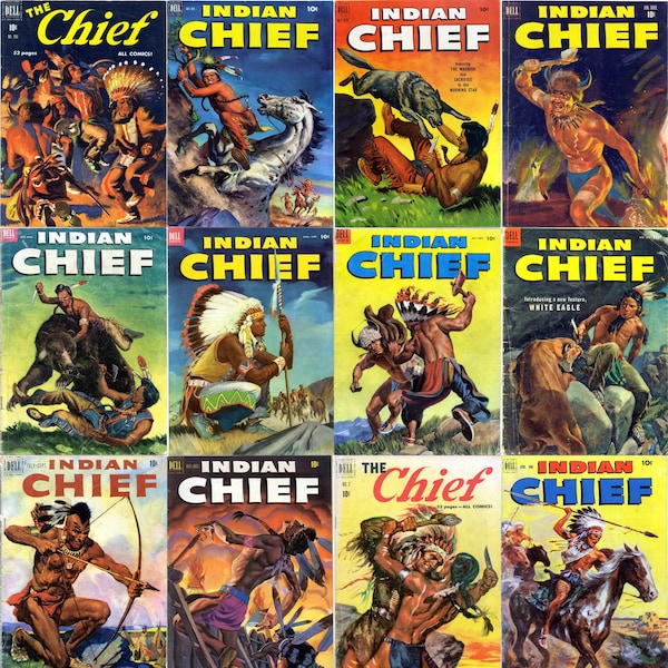 vintage wild west comics - Indian Chief. 25 issues, Over 900 pages, 1950s vintage western comics, pdfs suitable for pc, phones, tablets