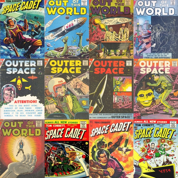 Cómics antiguos de ciencia ficción: Fuera de este mundo, el espacio exterior y Tom Corbett Space Cadet. 12 números, más de 400 páginas, cómics de ciencia ficción de los años 50, archivos PDF