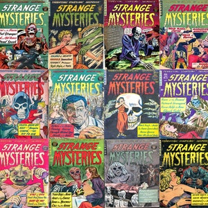 vintage horror comics - Strange Mysteries. 12 issues, Over 400 pages, 1950s vintage scary comics, pdfs suitable for pc, phones, tablets