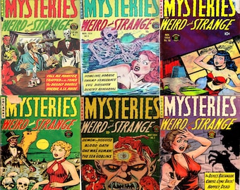 horror comics - Mysteries Weird and Strange collection. 6 issues, Over 200 pages, 1950s vintage scary comics, pdfs suitable for pc, phones