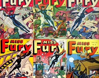 Leading Ladies Comics - Miss Fury. 6 Ausgaben, Über 250 Seiten, 1950er Vintage Comics, pdfs geeignet für PC, Telefone, Tablets